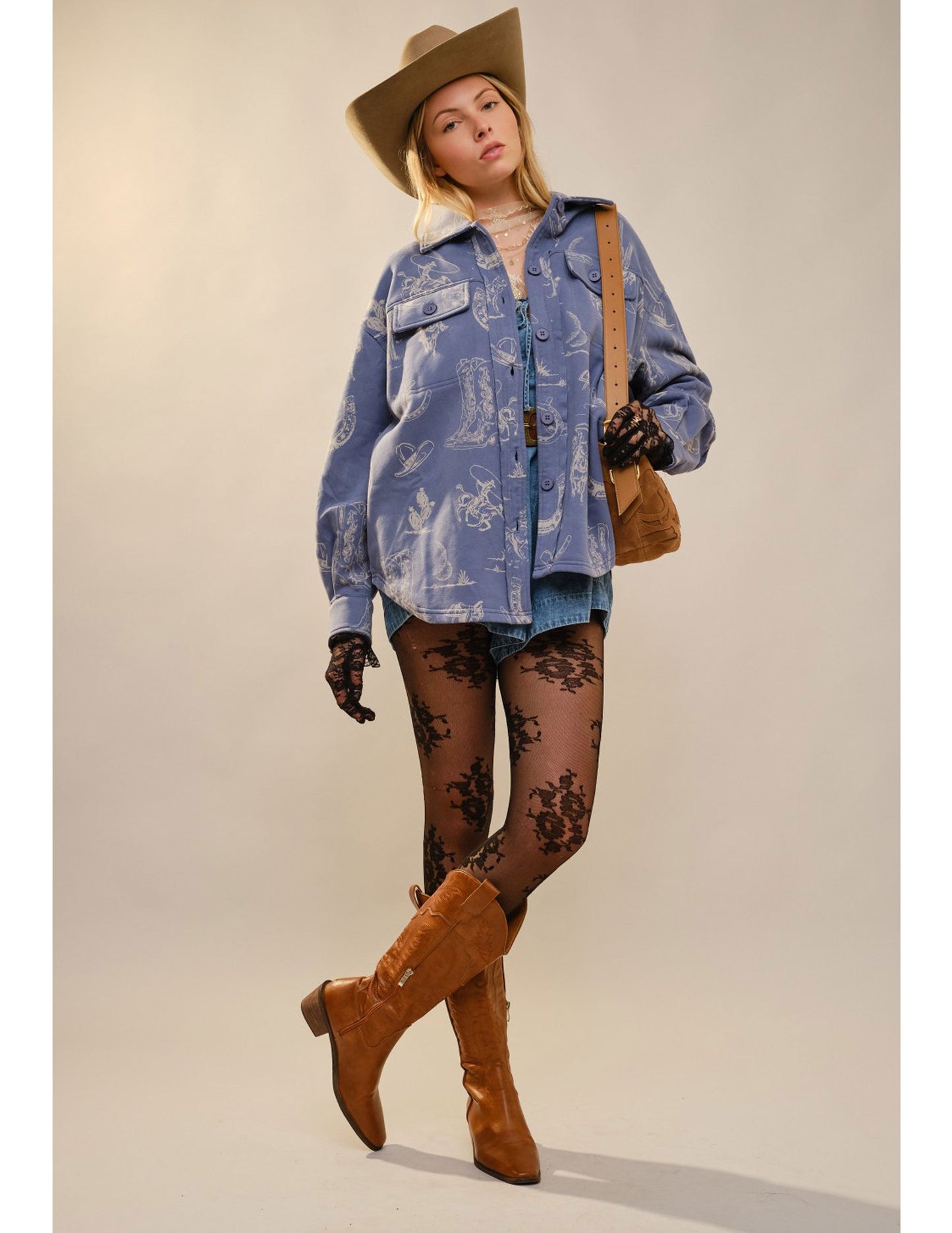 Western Printed Loose Fit Shacket - JACKETS