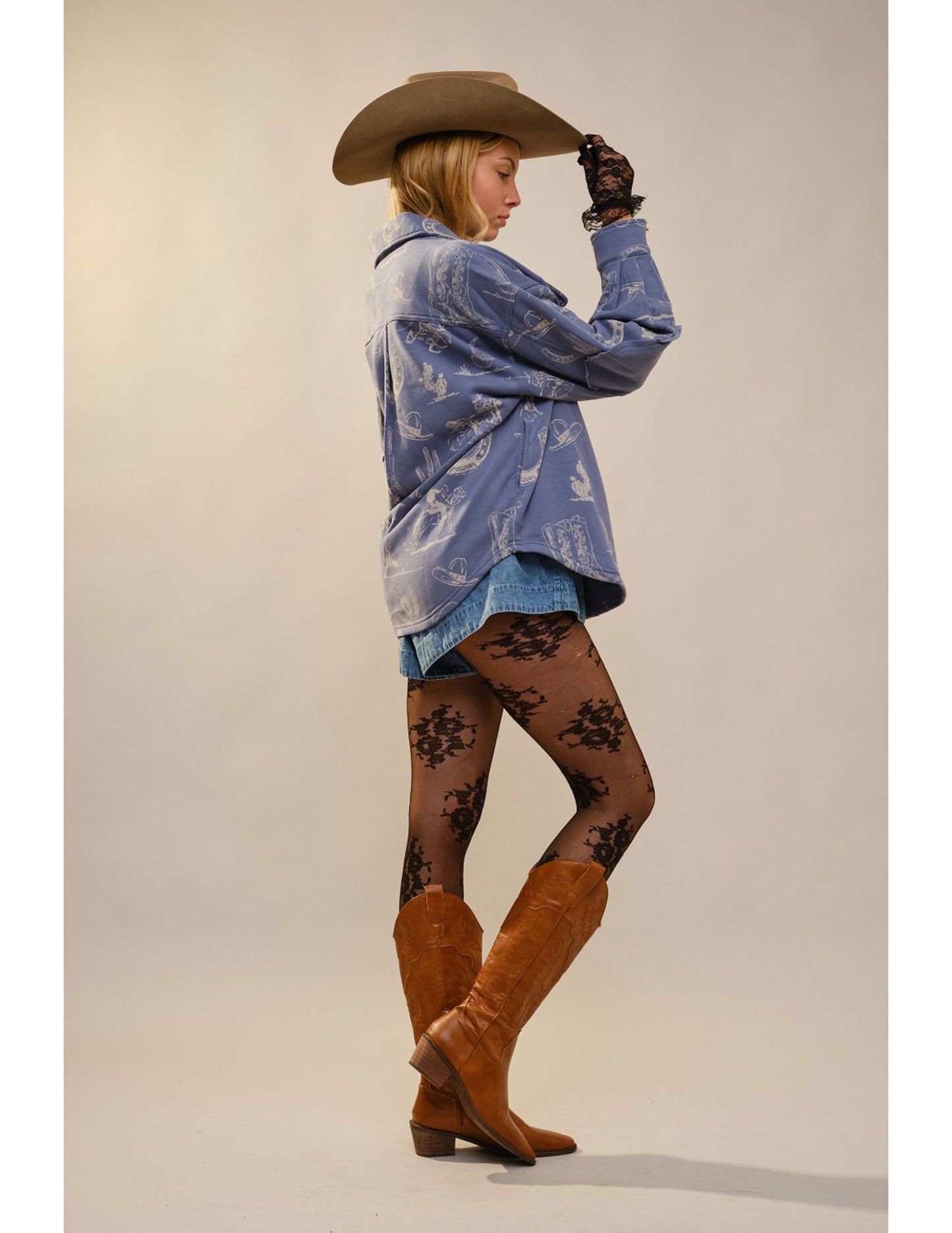 Western Printed Loose Fit Shacket - JACKETS