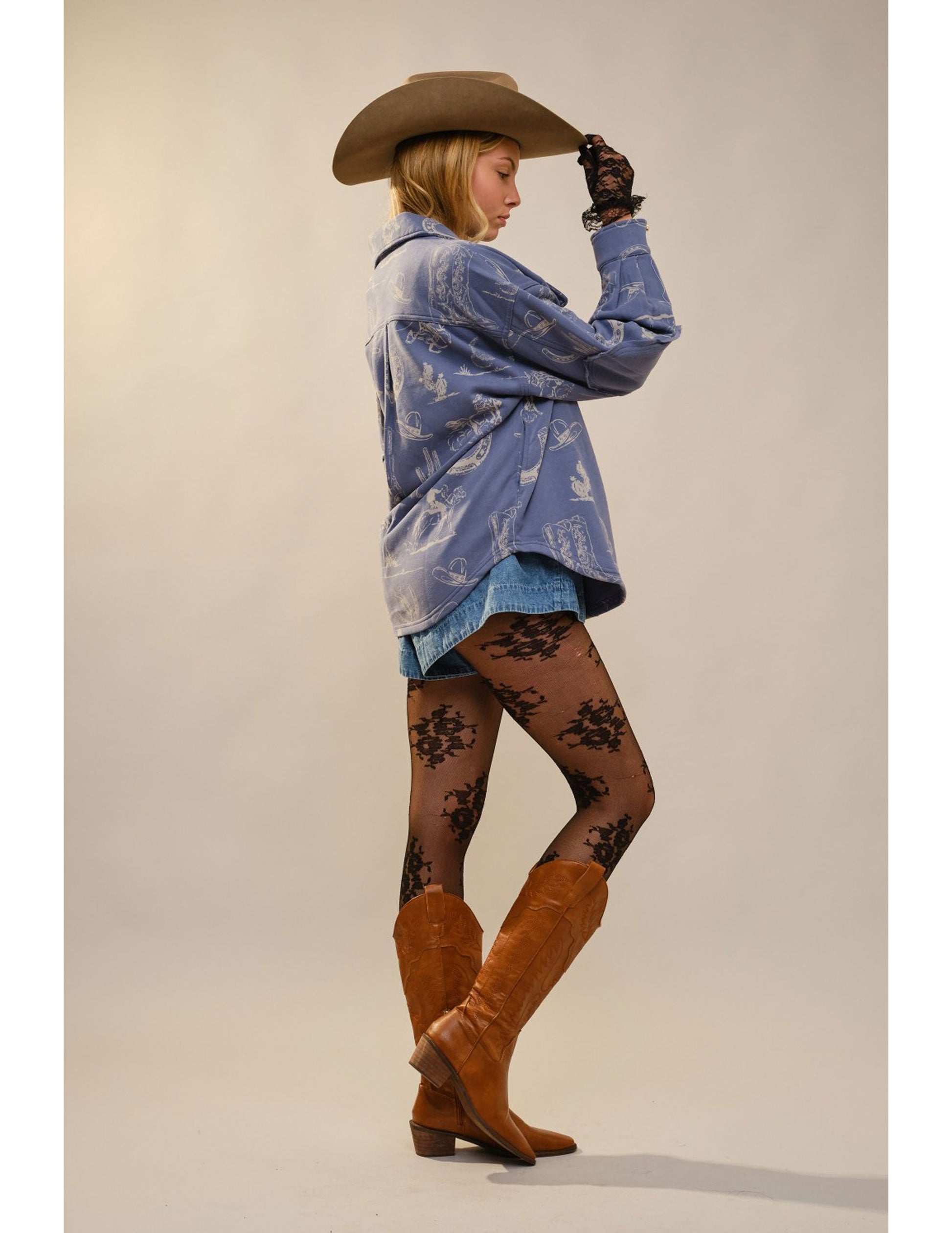 Western Printed Loose Fit Shacket - JACKETS