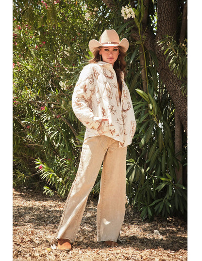 Western Printed Quilted Shacket - JACKETS