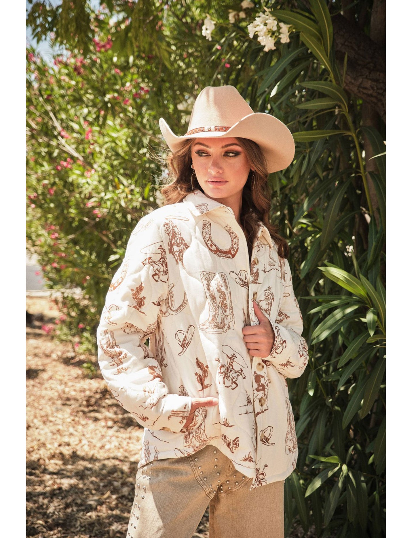 Western Printed Quilted Shacket - JACKETS