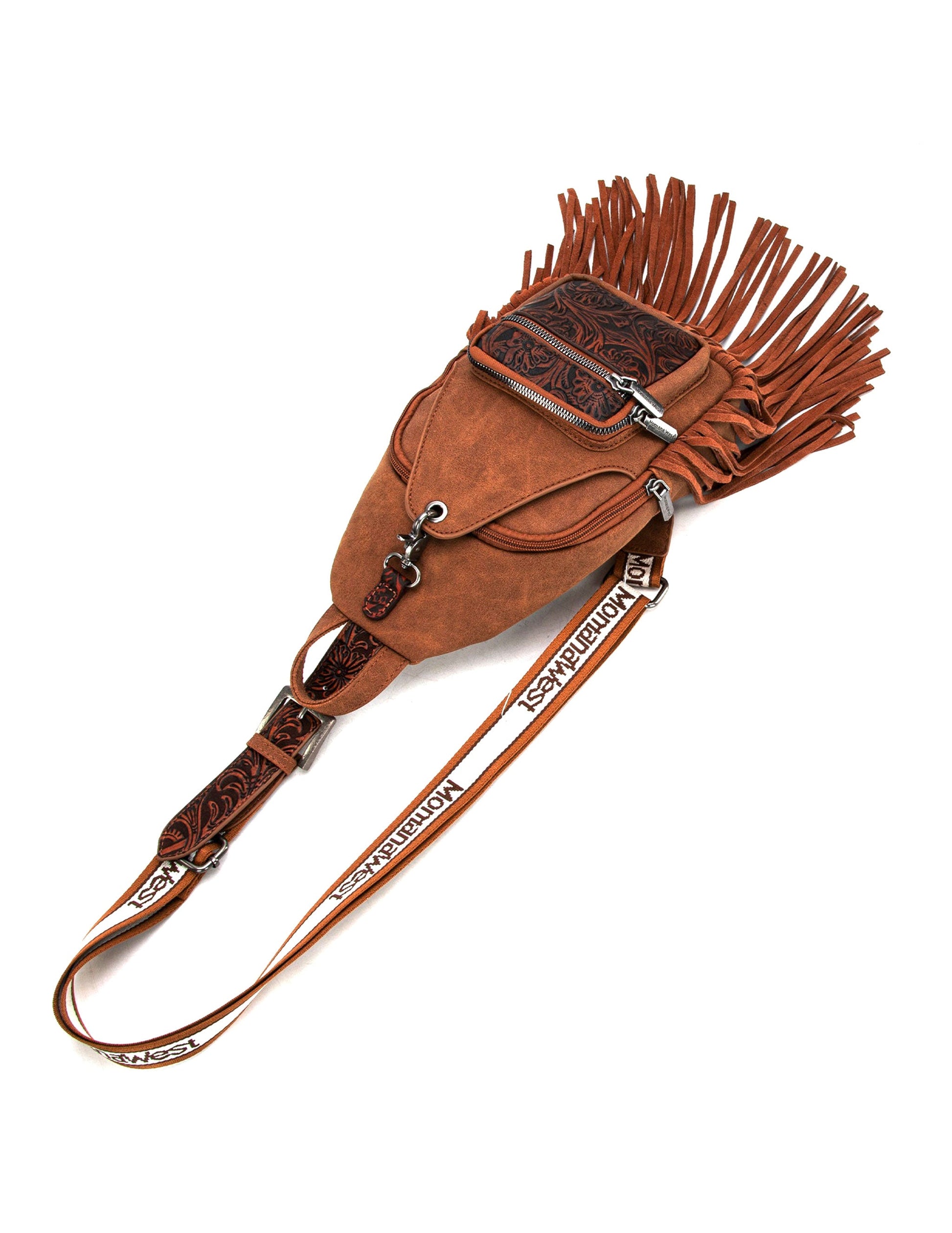 Western Tooled Fringe Sling Bag - HANDBAGS
