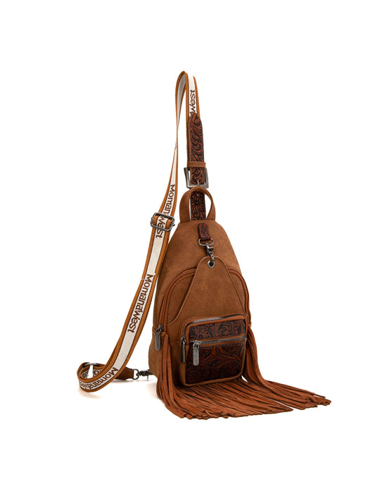 Western Tooled Fringe Sling Bag - HANDBAGS
