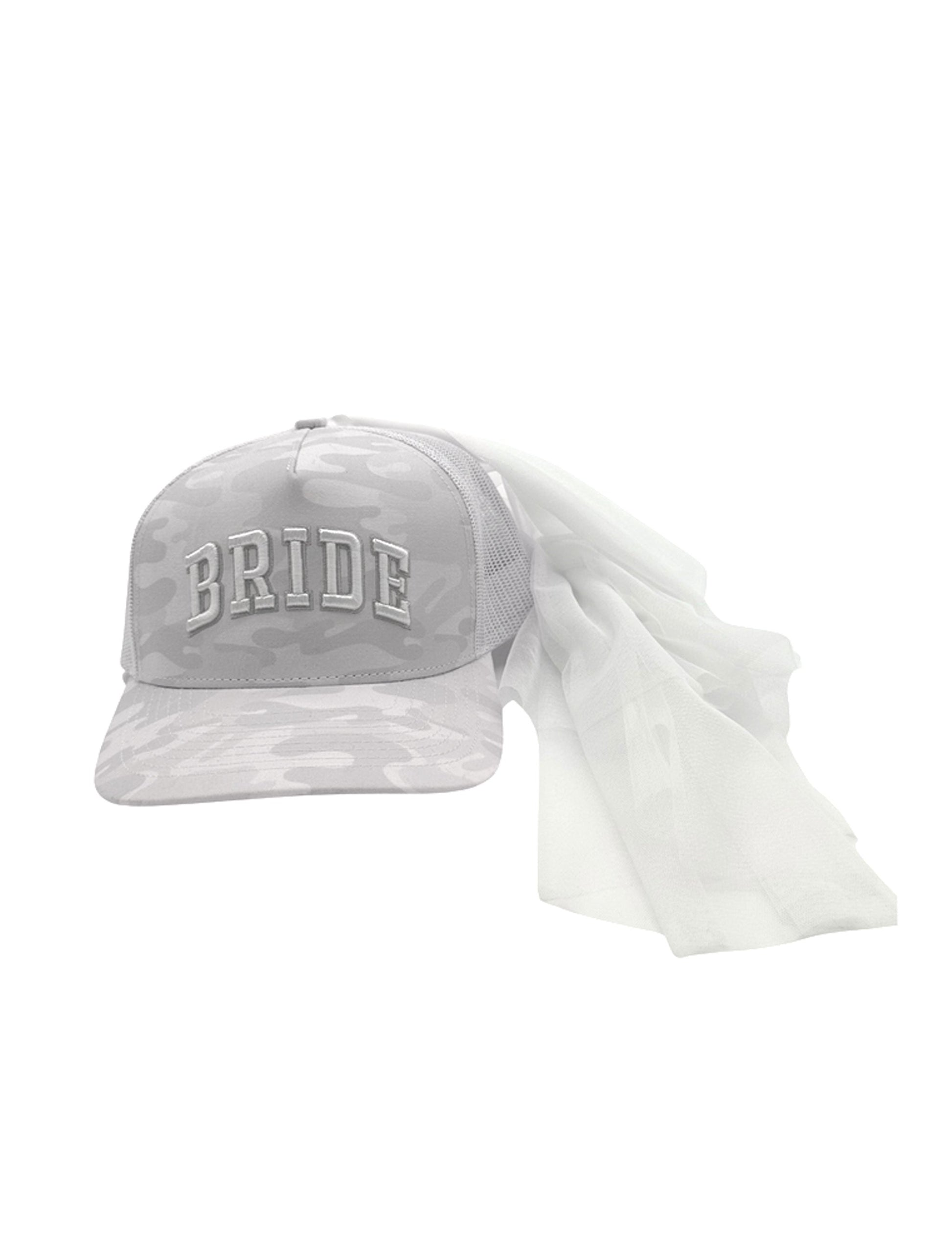White Camo Bride Trucker Hat with Removable Veil - HATS