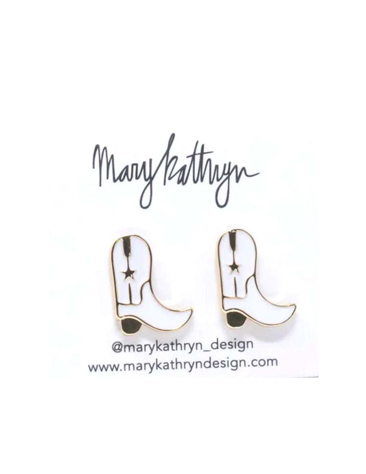 White Cowboy Boot Stud Earrings - JEWELRY