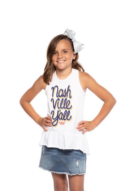 Wildhorse Youth Nash Yall Ruffle Tank - WHITE / LG - KIDS APPAREL