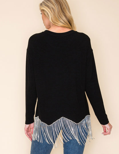FA Women’s Long Sleeve Sparkle Top with Rhinestone Fringe - CREWS