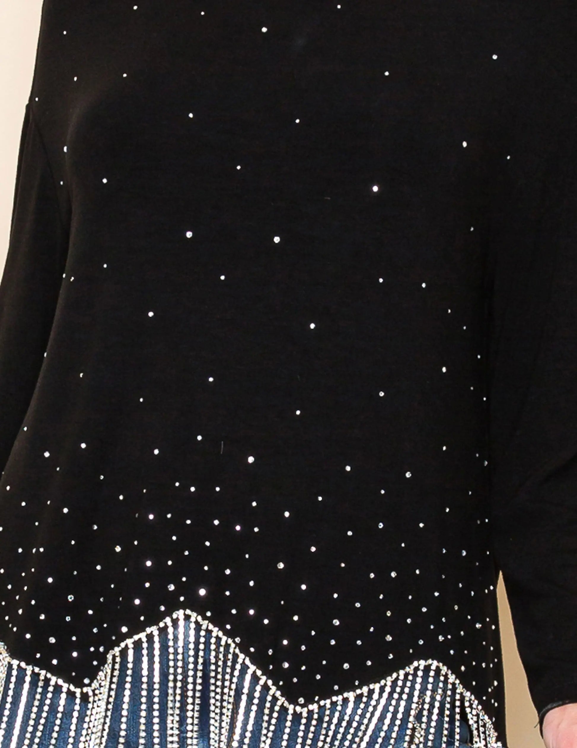 FA Women’s Long Sleeve Sparkle Top with Rhinestone Fringe - CREWS
