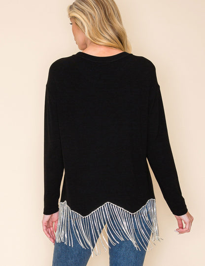 FA Women’s Long Sleeve Sparkle Top with Rhinestone Fringe - CREWS