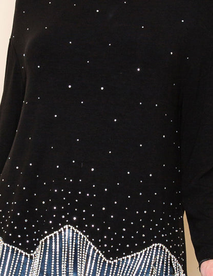 FA Women’s Long Sleeve Sparkle Top with Rhinestone Fringe - CREWS
