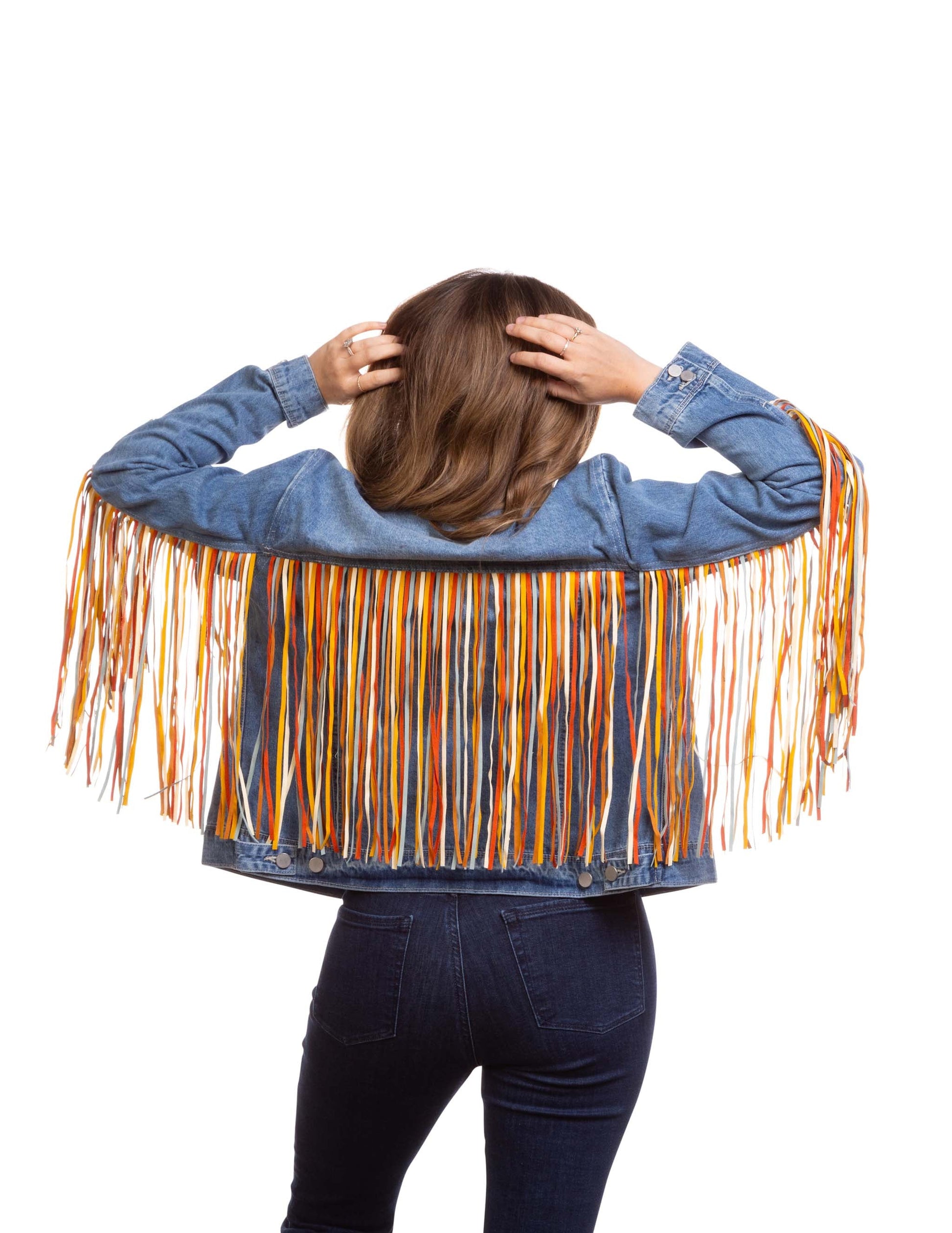 Women’s Multicolor Fringe Denim Jacket - OUTERWEAR