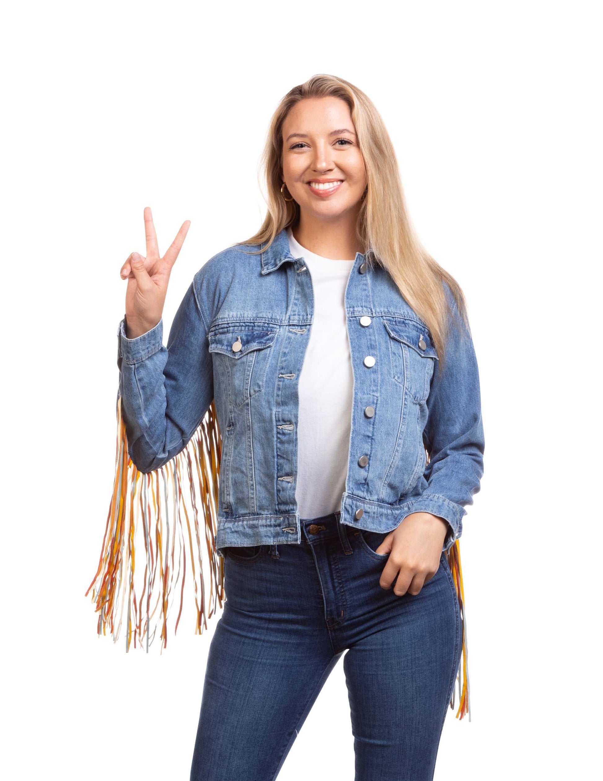 Women’s Multicolor Fringe Denim Jacket - OUTERWEAR