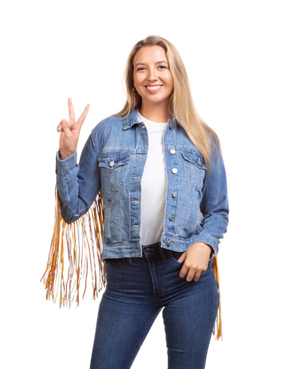 Women’s Multicolor Fringe Denim Jacket - OUTERWEAR