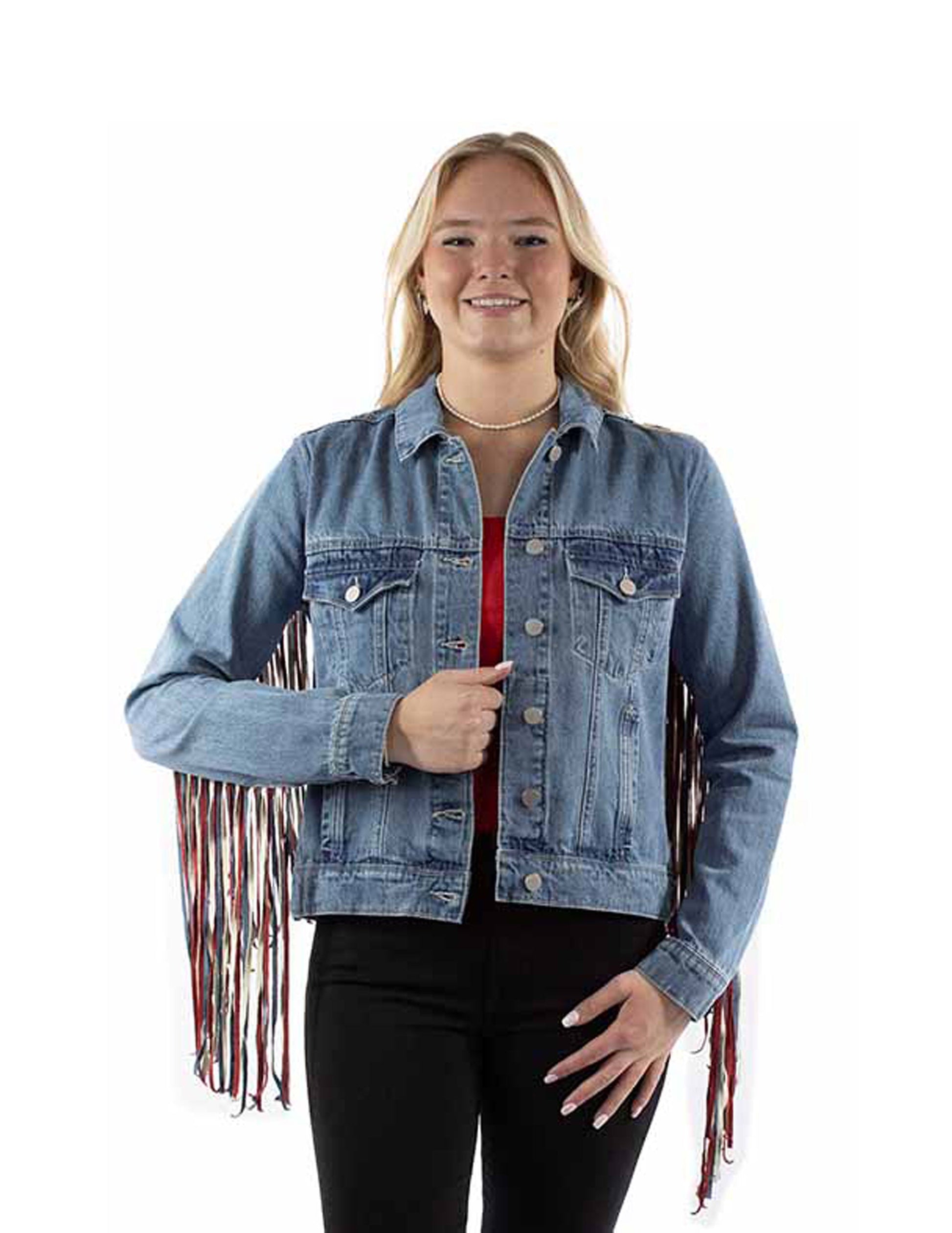 Women’s Scully Patriotic Fringe Denim Jacket - OUTERWEAR