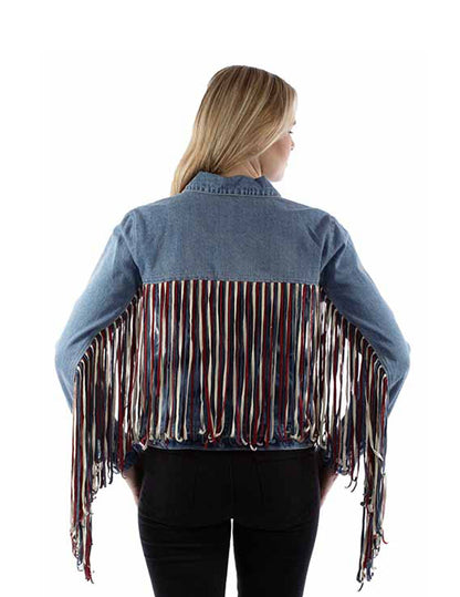 Women’s Scully Patriotic Fringe Denim Jacket - OUTERWEAR