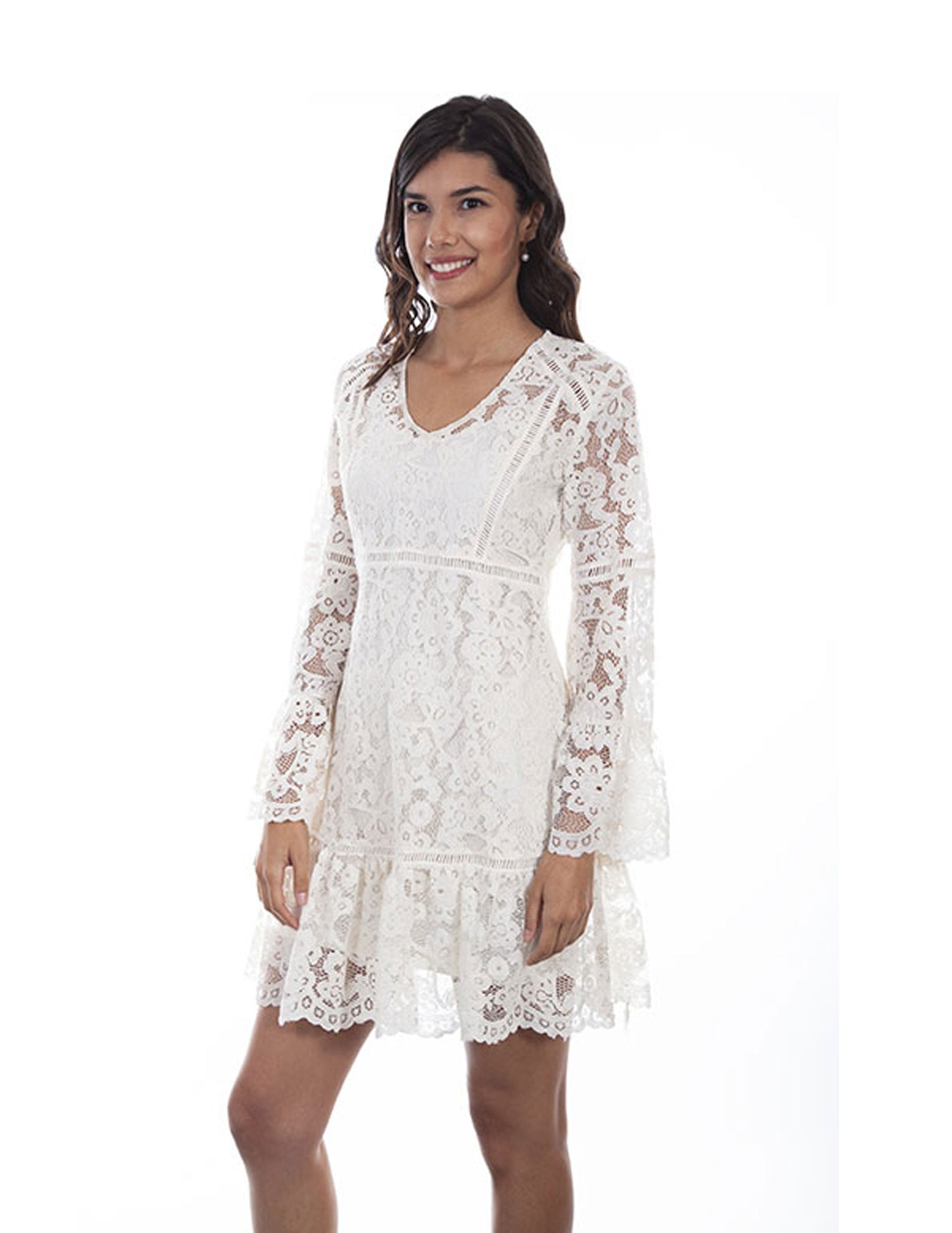 Women’s Scully White Lace Bell Sleeved Dress - DRESSES