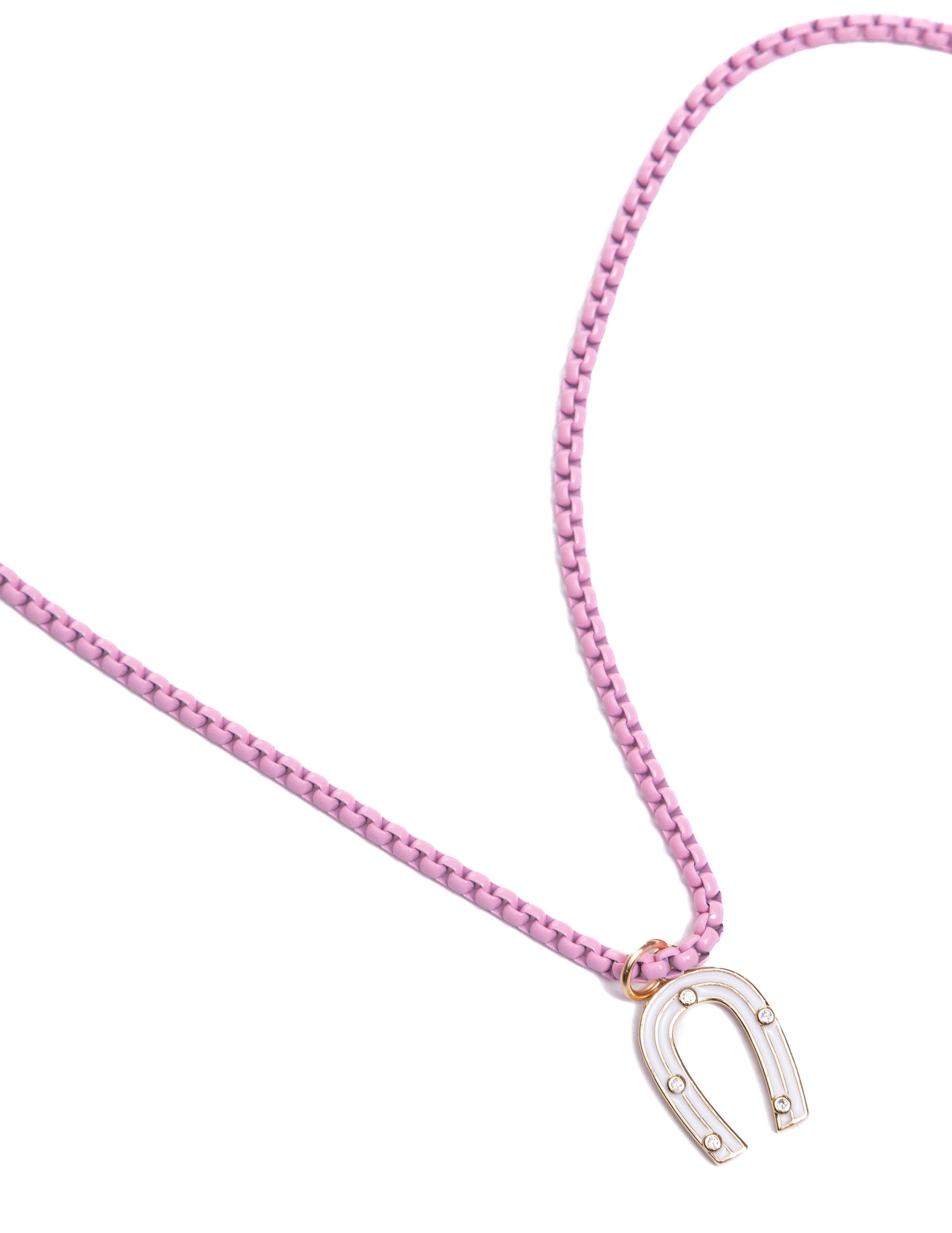 Pink Enamel Horseshoe Necklace