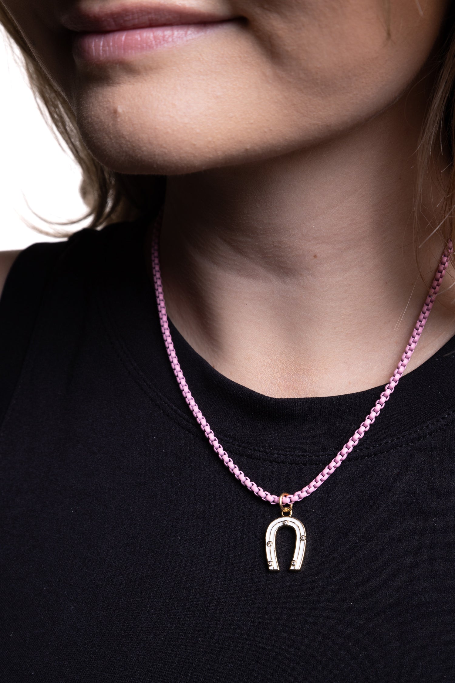 Pink Enamel Horseshoe Necklace