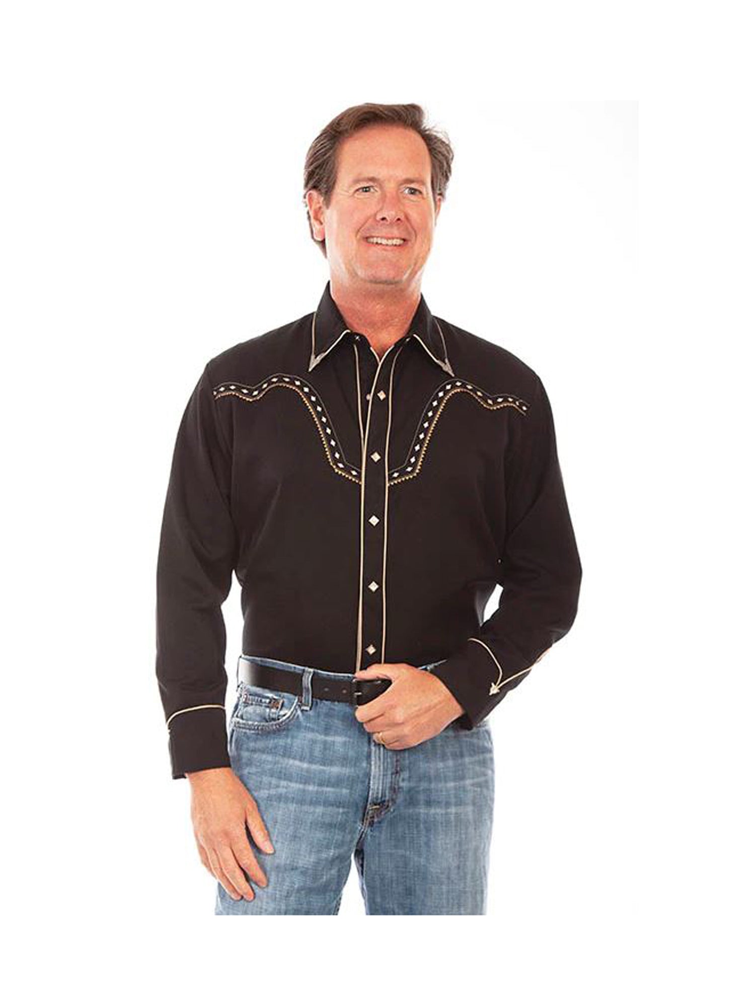 Men's Diamond Embroidery Western Snap Shirt