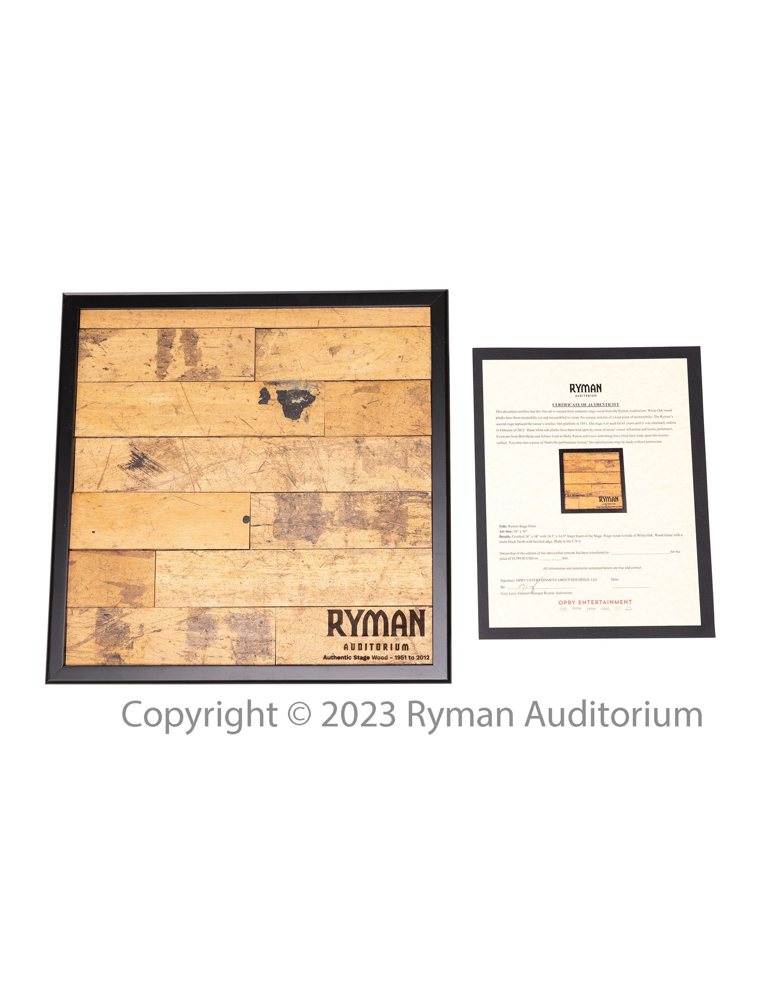 Ryman Official Stage Wood from 1951 to 2012 Finished 12 x 12 Framed Piece