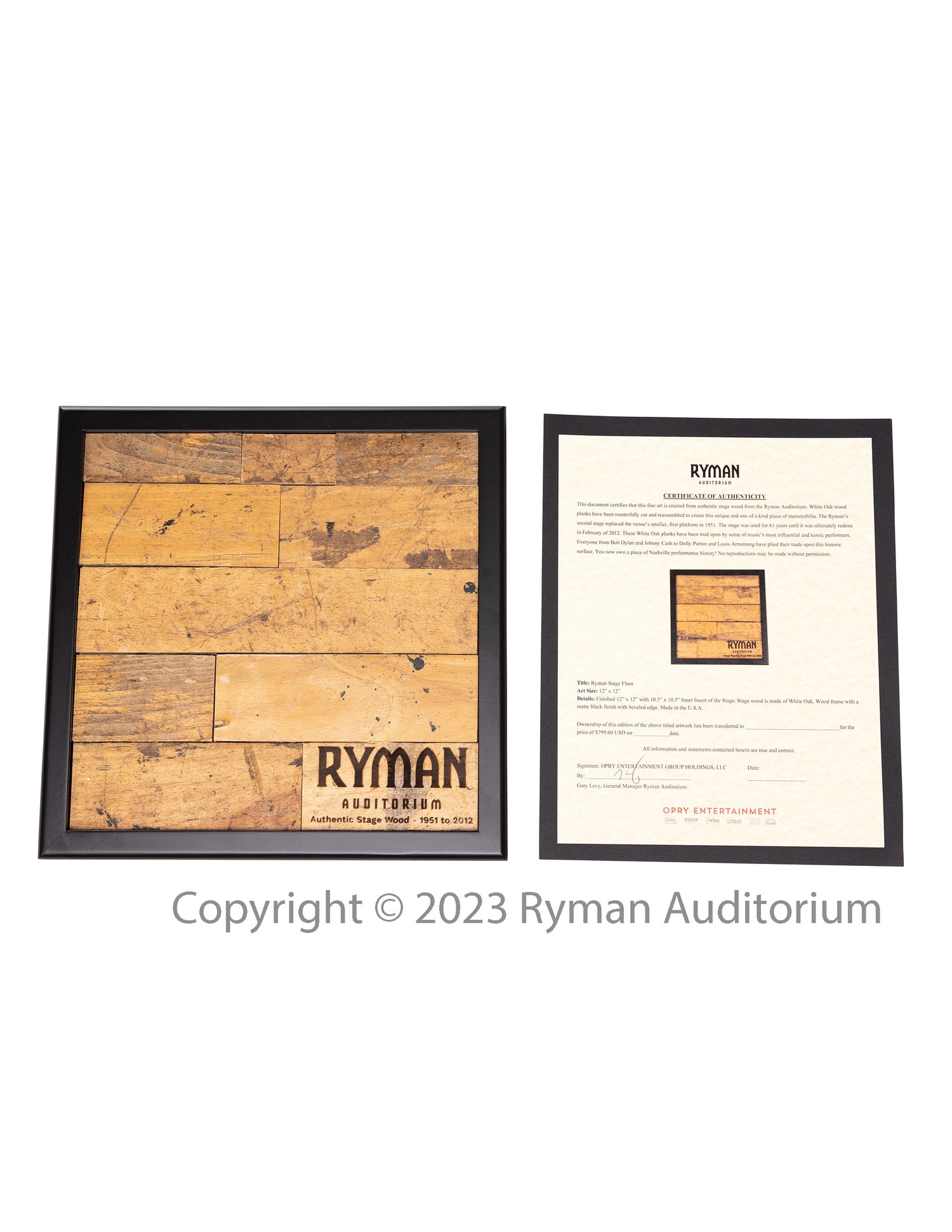 Ryman Official Stage Wood from 1951 to 2012 Finished 16 x 16 Framed Piece