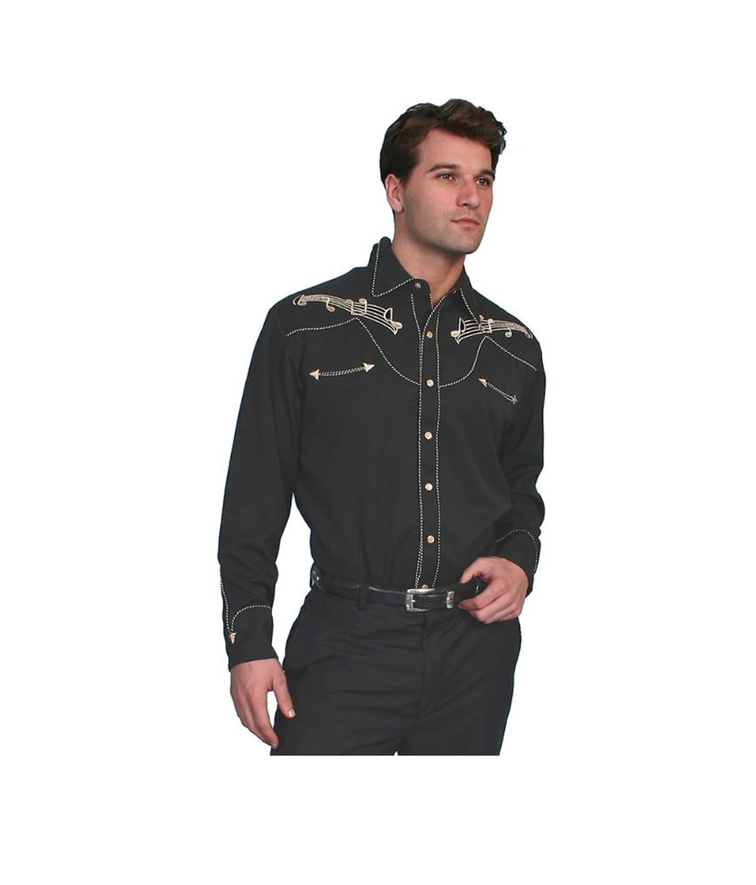 Men's Musical Embroidery Western Snap Shirt