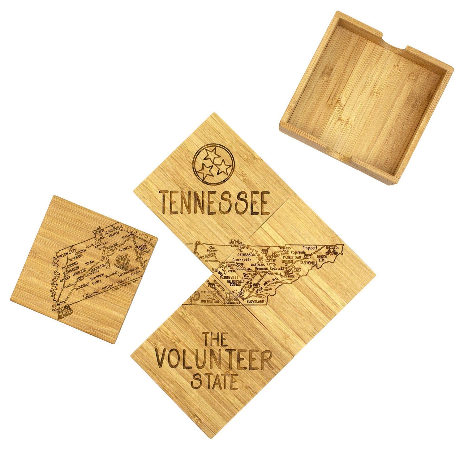 Tennessee State Puzzle 4 Piece Bamboo Coaster Set with Case