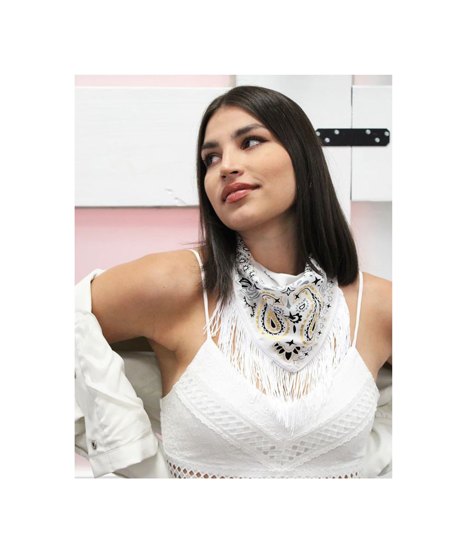 White Fringe Bandana by Banded